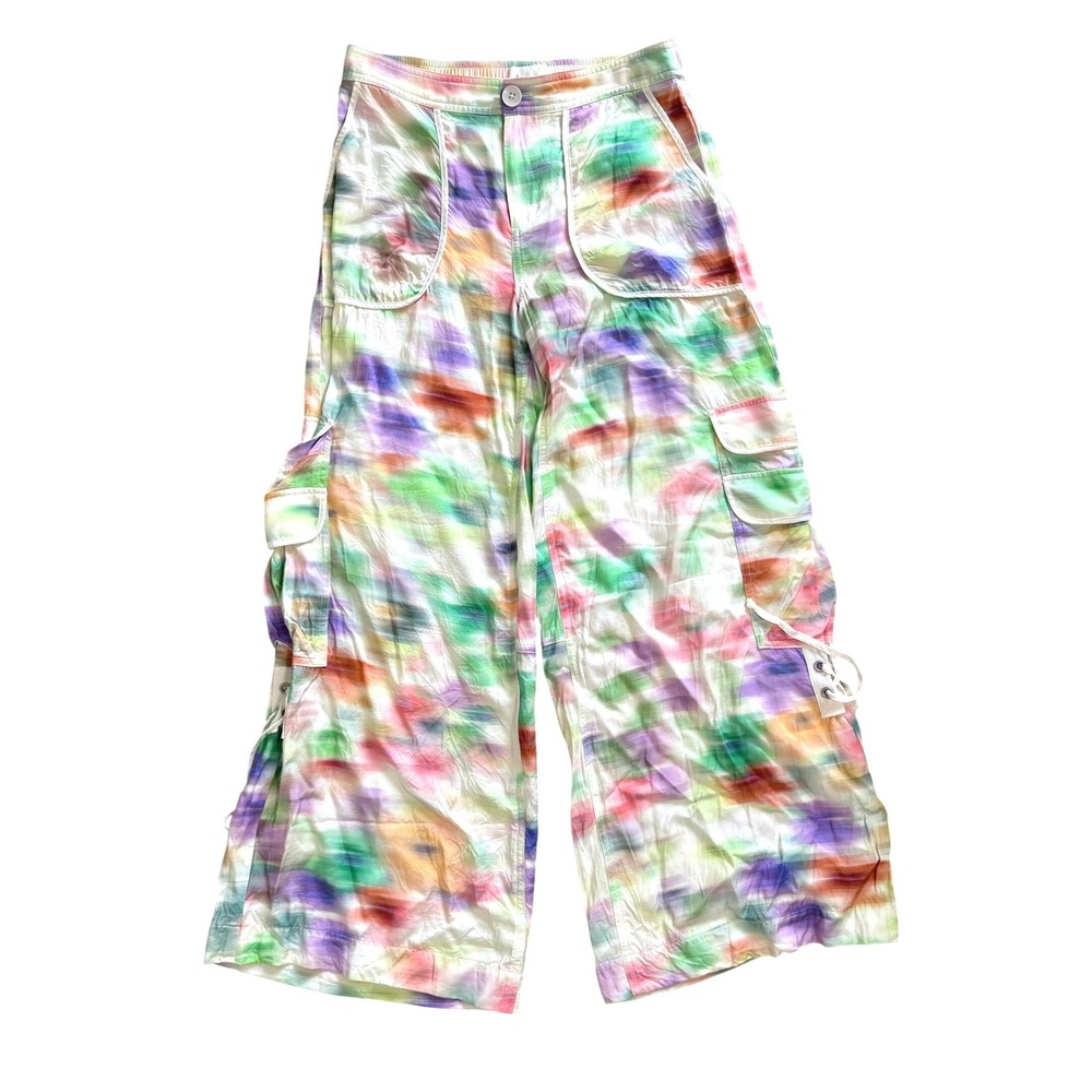 Anthropologie Palazzo Utility Tie Dye Watercolor Cargo Wide Leg Pants Sz 4 Boho